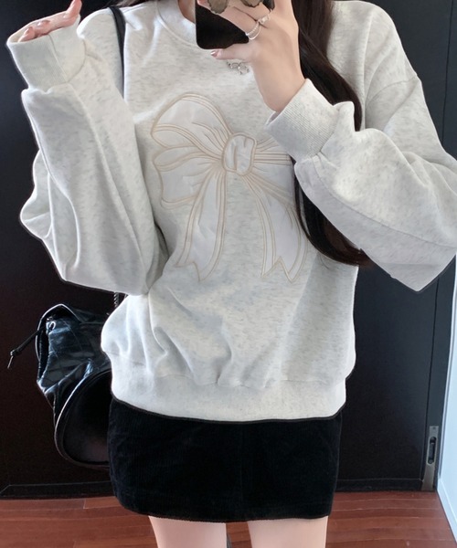 SpRay(スプレイ)の「リボンサテン刺繍スウェット(スウェット・レディース・ブラック/オートミール・FREE)」の12枚目の写真