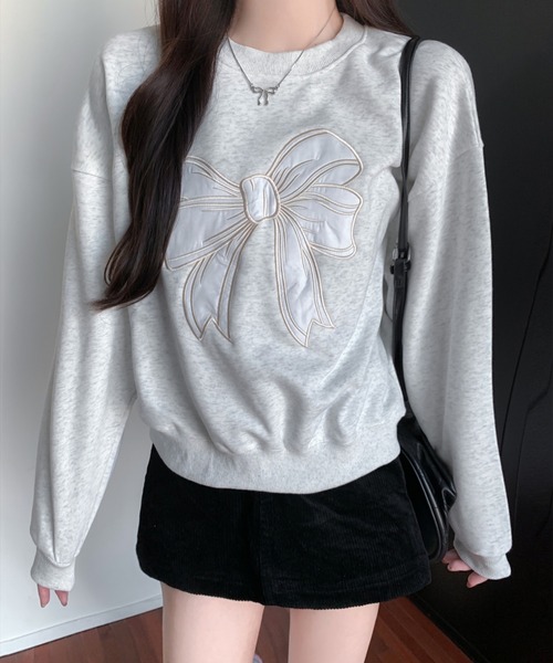 SpRay(スプレイ)の「リボンサテン刺繍スウェット(スウェット・レディース・ブラック/オートミール・FREE)」の13枚目の写真