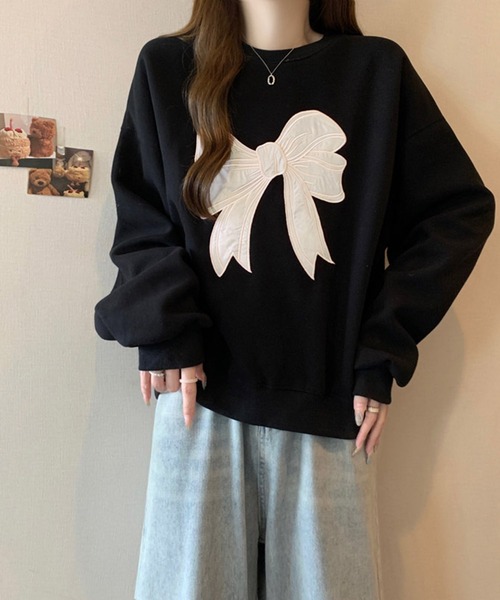 SpRay（スプレイ）の「リボンサテン刺繍スウェット（スウェット）」 - WEAR
