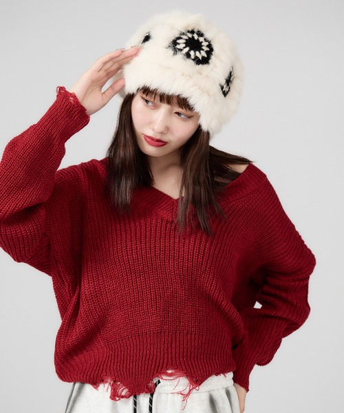 ROOPTOKYO（ループトウキョウ）の「ファー 花柄バケットハット（ハット・レディース・ホワイト系2/ホワイト系/ホワイト系5/ホワイト系3/ピンク系/ホワイト系4・FREE）」の3枚目の写真