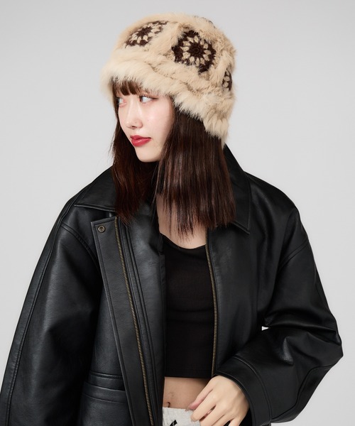 ROOPTOKYO（ループトウキョウ）の「ファー 花柄バケットハット（ハット・レディース・ホワイト系2/ホワイト系/ホワイト系5/ホワイト系3/ピンク系/ホワイト系4・FREE）」の5枚目の写真