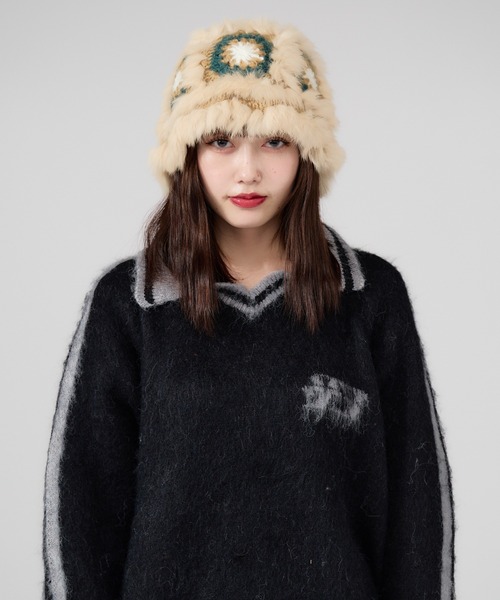 ROOPTOKYO（ループトウキョウ）の「ファー 花柄バケットハット（ハット・レディース・ホワイト系2/ホワイト系/ホワイト系5/ホワイト系3/ピンク系/ホワイト系4・FREE）」の16枚目の写真