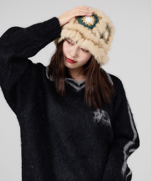 ROOPTOKYO（ループトウキョウ）の「ファー 花柄バケットハット（ハット・レディース・ホワイト系2/ホワイト系/ホワイト系5/ホワイト系3/ピンク系/ホワイト系4・FREE）」の18枚目の写真