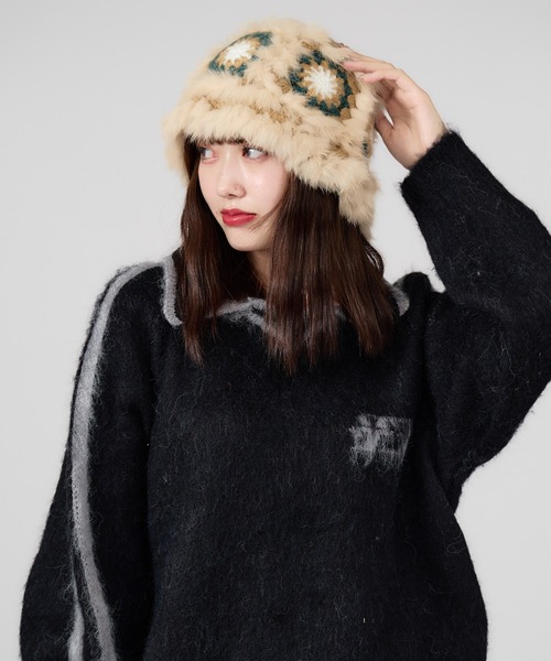 ROOPTOKYO（ループトウキョウ）の「ファー 花柄バケットハット（ハット・レディース・ホワイト系2/ホワイト系/ホワイト系5/ホワイト系3/ピンク系/ホワイト系4・FREE）」の19枚目の写真