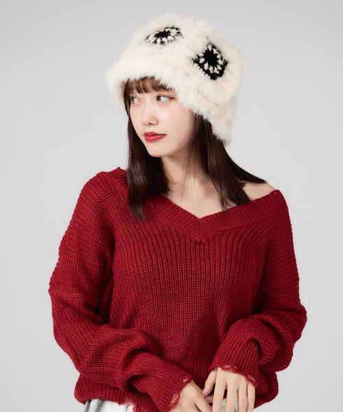 ROOPTOKYO（ループトウキョウ）の「ファー 花柄バケットハット（ハット・レディース・ホワイト系2/ホワイト系/ホワイト系5/ホワイト系3/ピンク系/ホワイト系4・FREE）」の12枚目の写真