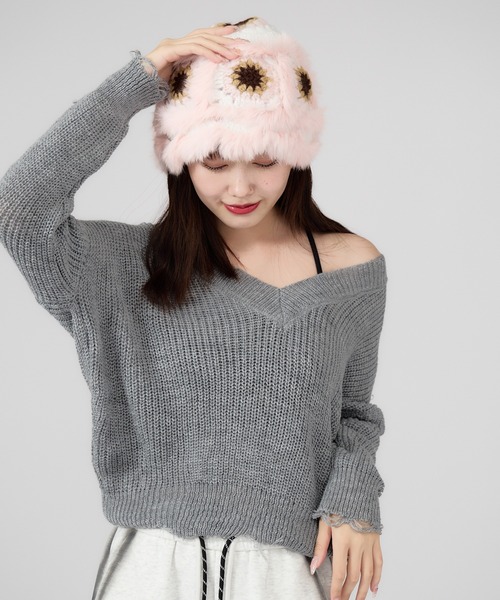 ROOPTOKYO（ループトウキョウ）の「ファー 花柄バケットハット（ハット・レディース・ホワイト系2/ホワイト系/ホワイト系5/ホワイト系3/ピンク系/ホワイト系4・FREE）」の9枚目の写真