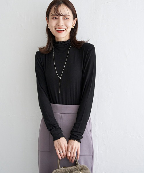 ikka(イッカ)の「ハイネックテレコ長袖プルオーバー(Tシャツ/カットソー・レディース・オフホワイト/グレー/シルバー/ブラック・S/M/L)」の5枚目の写真