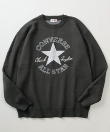 【0】【CONVERSE/コンバース】ブランドロゴ マルチグラフィック ジャガード織デザイン クルーネック長袖ニット/ ビッグシルエット/セーター