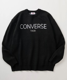 【0】【CONVERSE/コンバース】ブランドロゴ マルチグラフィック ジャガード織デザイン クルーネック長袖ニット/ ビッグシルエット/セーター