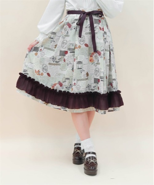 axes femme POETIQUE(アクシーズファムポエティック)の「コラージュプリントフリルスカート(スカート・レディース・ネイビー/ラベンダー/ブラウン・MEDIUM)」の2枚目の写真