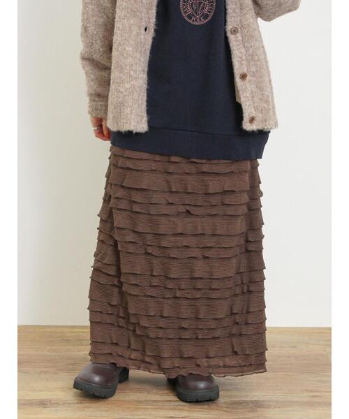 Samansa Mos2(サマンサ モスモス)の「シャーリングフリルナロースカート(スカート・レディース・ブラウン/ブラック/オフホワイト・F)」の3枚目の写真