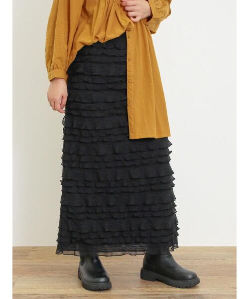 Samansa Mos2(サマンサ モスモス)の「シャーリングフリルナロースカート(スカート・レディース・ブラウン/ブラック/オフホワイト・F)」の11枚目の写真