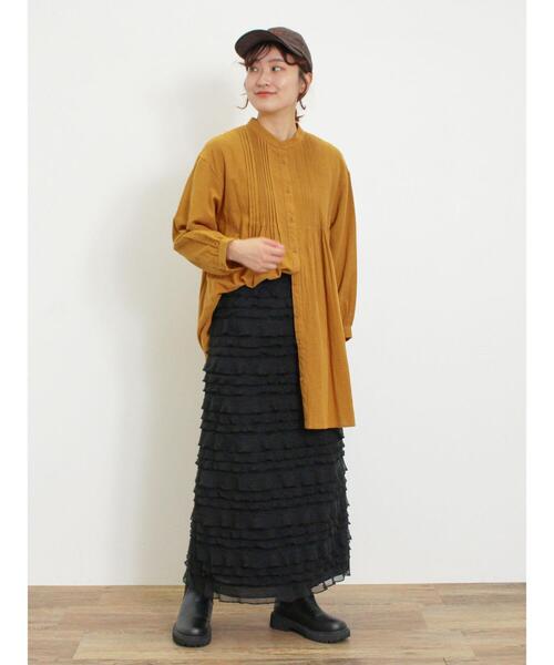 Samansa Mos2(サマンサ モスモス)の「シャーリングフリルナロースカート(スカート・レディース・ブラウン/ブラック/オフホワイト・F)」の12枚目の写真