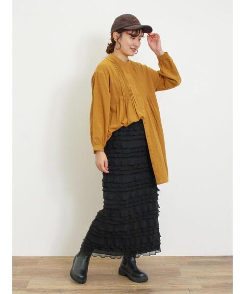 Samansa Mos2(サマンサ モスモス)の「シャーリングフリルナロースカート(スカート・レディース・ブラウン/ブラック/オフホワイト・F)」の13枚目の写真