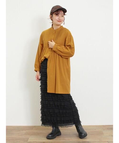 Samansa Mos2(サマンサ モスモス)の「シャーリングフリルナロースカート(スカート・レディース・ブラウン/ブラック/オフホワイト・F)」の14枚目の写真