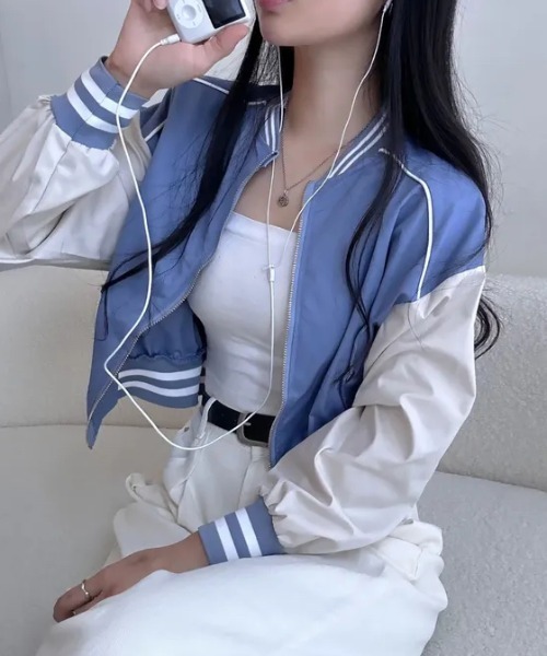 GEMEDA(ジェメダ)の「配色クロップド丈スタジャン(スタジャン・レディース・ベージュ/ピンク/ブルー/ブラック・M)」の20枚目の写真