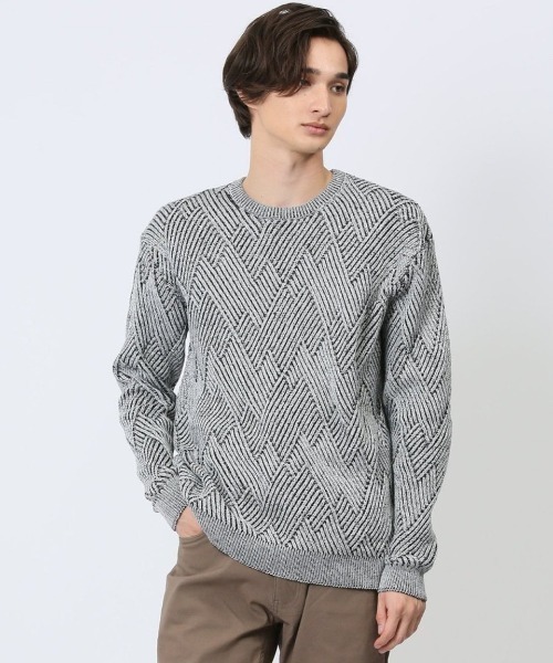 【セール】m.f.エディトリアル メンズ ハンドウォッシャブル ダイアゴナルジャガード クルーネックニット(ニット/セーター)|m.f.editorial(エムエフエディトリアル)