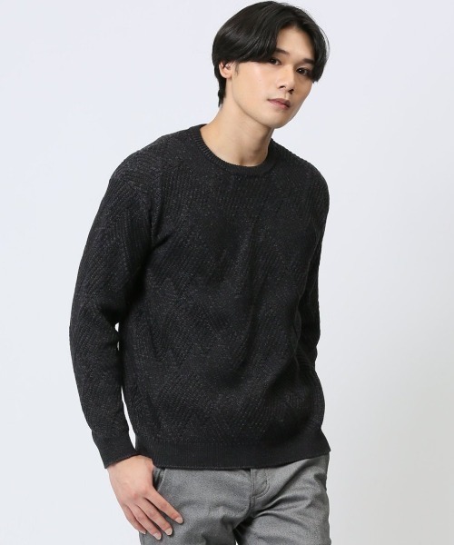 【セール】m.f.エディトリアル メンズ ハンドウォッシャブル ダイアゴナルジャガード クルーネックニット(ニット/セーター)|m.f.editorial(エムエフエディトリアル)