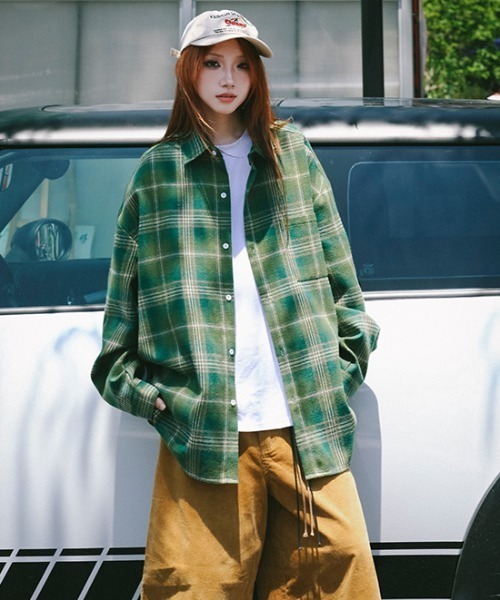 MGV（エムジーヴィー）の「チェック柄フランネルシャツ（シャツ/ブラウス・メンズ・ブラウン/ブルー/グリーン・MEDIUM/X-LARGE/LARGE）」の2枚目の写真