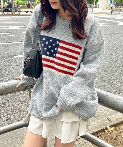 アメリカ国旗ニットプルオーバー（ニット/セーター）｜INGNI（イング