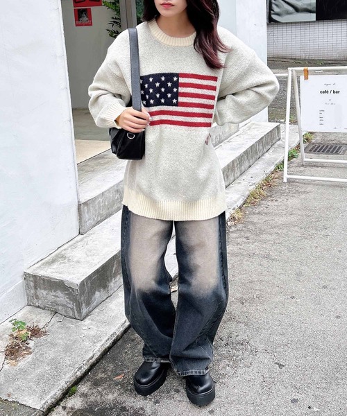 INGNI(イング)の「アメリカ国旗ニットプルオーバー(ニット/セーター・レディース・ネイビー/グレー/オフホワイト・M)」の10枚目の写真