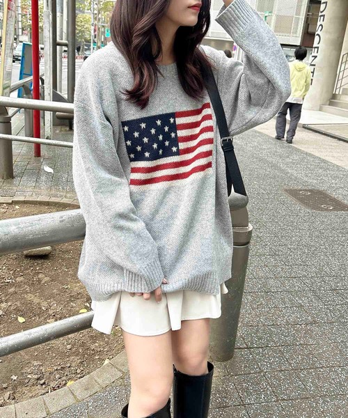 INGNI(イング)の「アメリカ国旗ニットプルオーバー(ニット/セーター・レディース・ネイビー/グレー/オフホワイト・M)」の13枚目の写真
