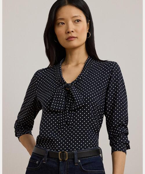 Lauren Ralph Lauren 黒棒リボン　ジョーゼット ブラウス Lauren Ralph Lauren 黒棒リボン ジョーゼット ブラウス - メルカリ