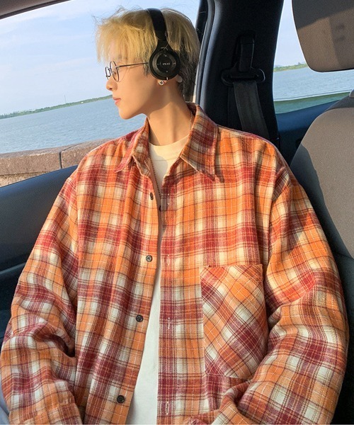 Ressaca（レサーカ）の「オーバーサイズ長袖チェック柄シャツ（シャツ/ブラウス・メンズ・グリーン/ブルー/オレンジ/ベージュ/ブラック/ホワイト・M/L/XL）」の6枚目の写真