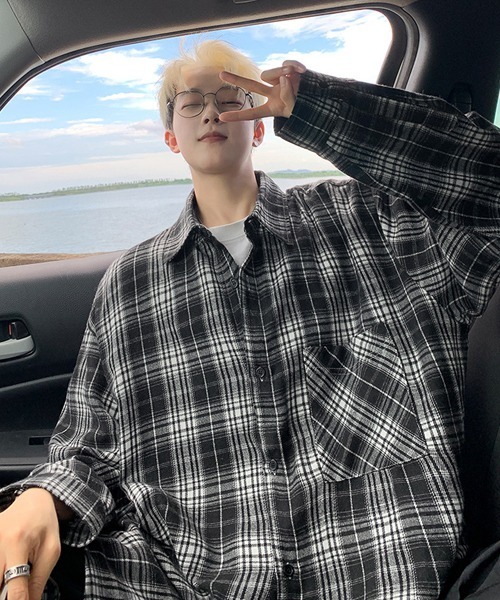 Ressaca（レサーカ）の「オーバーサイズ長袖チェック柄シャツ（シャツ/ブラウス・メンズ・グリーン/ブルー/オレンジ/ベージュ/ブラック/ホワイト・M/L/XL）」の3枚目の写真