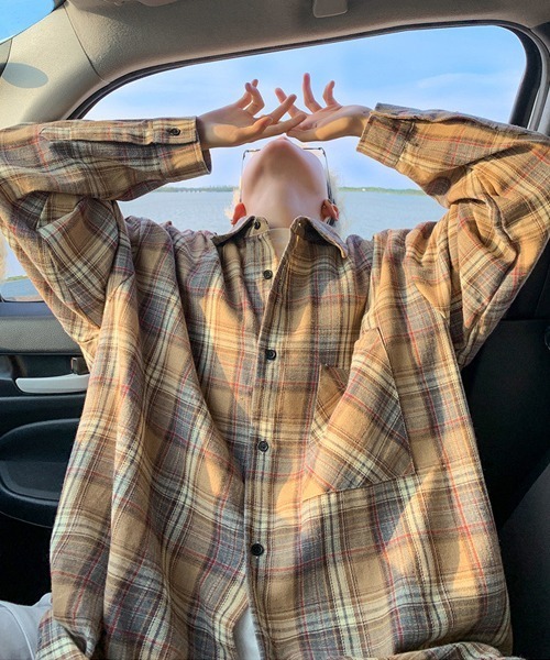 Ressaca（レサーカ）の「オーバーサイズ長袖チェック柄シャツ（シャツ/ブラウス・メンズ・グリーン/ブルー/オレンジ/ベージュ/ブラック/ホワイト・M/L/XL）」の20枚目の写真