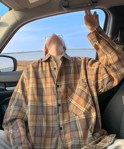 Ressaca（レサーカ）の「オーバーサイズ長袖チェック柄シャツ（シャツ/ブラウス・メンズ・グリーン/ブルー/オレンジ/ベージュ/ブラック/ホワイト・M/L/XL）」の21枚目の写真