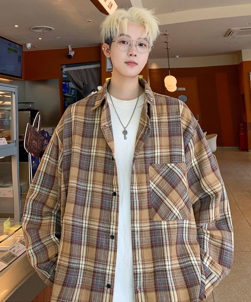 Ressaca（レサーカ）の「オーバーサイズ長袖チェック柄シャツ（シャツ/ブラウス・メンズ・グリーン/ブルー/オレンジ/ベージュ/ブラック/ホワイト・M/L/XL）」の22枚目の写真