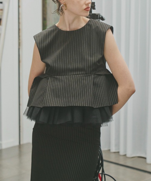 ピンストライプペプラムセットアップドレス / pinstripe peplum setup