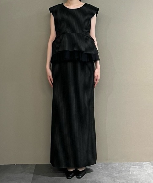 セール】pinstripe peplum setup dress ピンストライプペプラム