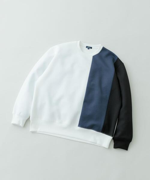 ITEMS URBANRESEARCH(アイテムズ アーバンリサーチ)の「ストレッチダンボール 切替トップス A(スウェット・メンズ・モカ/ネイビー/ブラック・MEDIUM/LARGE)」の3枚目の写真