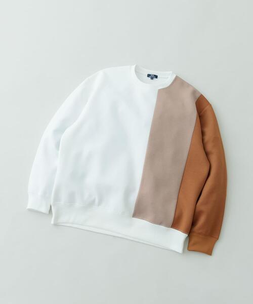 ITEMS URBANRESEARCH(アイテムズ アーバンリサーチ)の「ストレッチダンボール 切替トップス A(スウェット・メンズ・モカ/ネイビー/ブラック・MEDIUM/LARGE)」の1枚目の写真