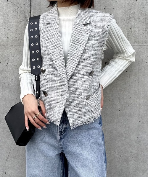 LOVELESS（ラブレス）の「ツイードジレ（ベスト・レディース・オフホワイト/ダークネイビー・36/34）」の4枚目の写真