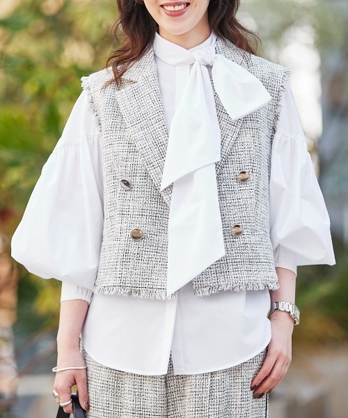 LOVELESS（ラブレス）の「ツイードジレ（ベスト・レディース・オフホワイト/ダークネイビー・36/34）」の6枚目の写真