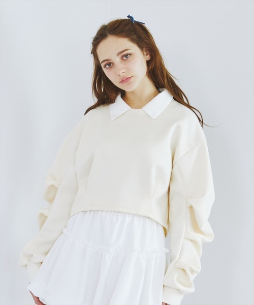 REDYAZEL（レディアゼル）の「襟つきタックスリーブトップス（Tシャツ/カットソー・レディース・オフホワイト/グレー/サックスブルー・FREE）」の4枚目の写真