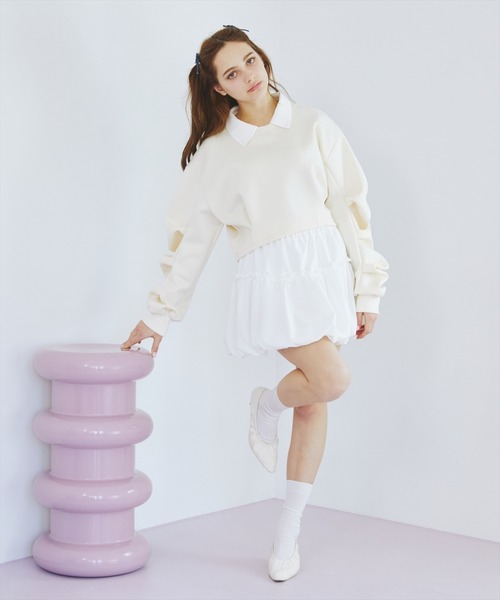 REDYAZEL（レディアゼル）の「襟つきタックスリーブトップス（Tシャツ/カットソー・レディース・オフホワイト/グレー/サックスブルー・FREE）」の7枚目の写真