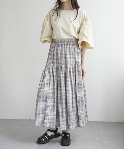 VENCEEXCHANGE（ヴァンスエクスチェンジ）の「ドビーチェック切り替えスカート（スカート・レディース・ブラック/アイボリー/ミント/イエロー系・FREE）」の15枚目の写真