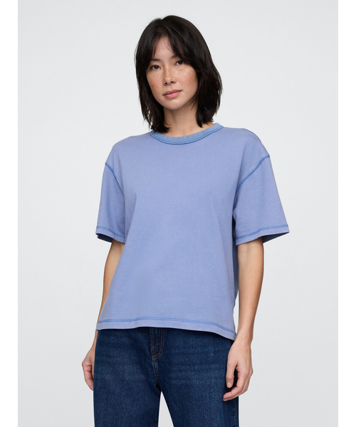 GAP(ギャップ)の「ヘビーウェイト クロップドTシャツ 半袖 (ユニセックス)(Tシャツ/カットソー・メンズ・ピンク/ホワイト/ベージュ/グレー/ブラック/グリーン/ブルー/スミクロ/ネイビー/パープル/ブラウン/カーキ/ワイン/イエロー/グリーン系その他/ブルー系その他/ローズ/ライトブルー/ブラウン系その他・XL/L/M/S/XS)」の13枚目の写真
