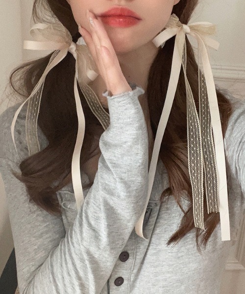 SHEPP(シープ)の「【2個セット】レースリボンヘアピン(ヘアピン・レディース・ホワイト/ピンク/ブラック・F)」の2枚目の写真