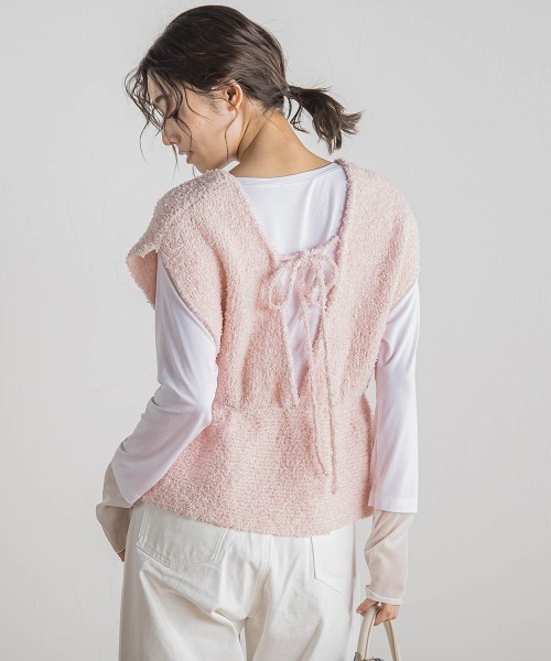 Droite lautreamont（ドロワットロートレアモン）の「バタフライヤーンビスチェ≪手洗い可能≫（ニット/セーター・レディース・ブラック/オフホワイト/ピンク・M）」の2枚目の写真