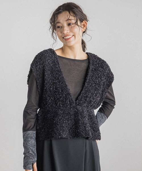 Droite lautreamont（ドロワットロートレアモン）の「バタフライヤーンビスチェ≪手洗い可能≫（ニット/セーター・レディース・ブラック/オフホワイト/ピンク・M）」の3枚目の写真