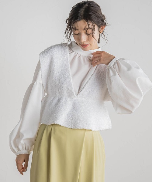 Droite lautreamont（ドロワットロートレアモン）の「バタフライヤーンビスチェ≪手洗い可能≫（ニット/セーター・レディース・ブラック/オフホワイト/ピンク・M）」の7枚目の写真