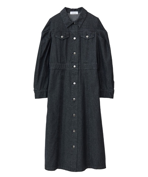 【アウラアイラ】ボリュームスリーブデニムワンピース　ロングワンピース　ブラック AULA AILA（アウラアイラ）の「ボリュームスリーブデニム