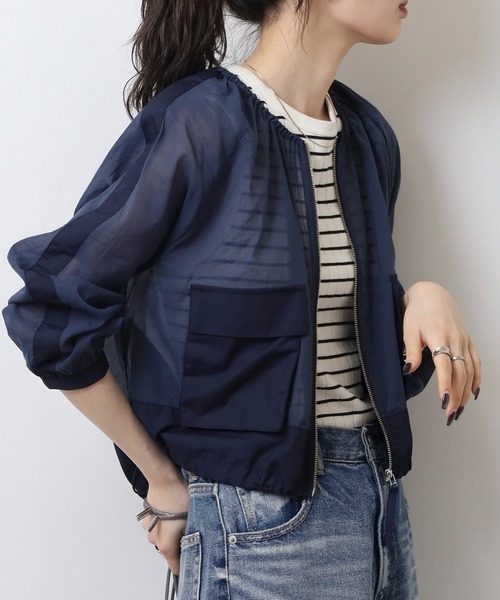 EGLANTINE(エグランティーヌ)の「EGLANTINE ジップシアージャケット(ブルゾン・レディース・シルバーグレー/キャメル/ネイビー・40)」の8枚目の写真
