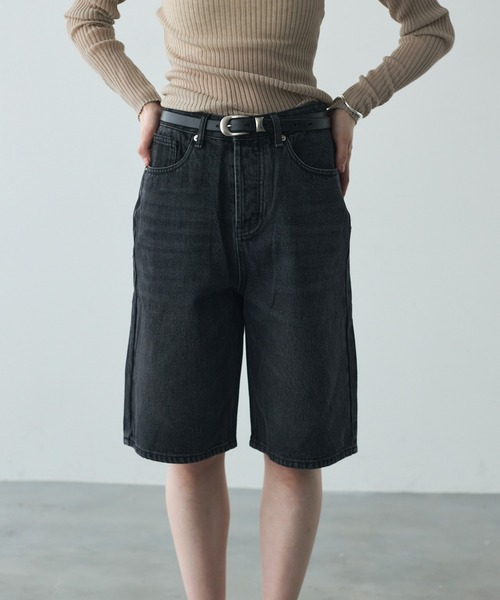 Trish（トリッシュ）の「デニムバミューダパンツ（デニムパンツ・レディース・ブラック/ホワイト・SMALL/MEDIUM）」の2枚目の写真