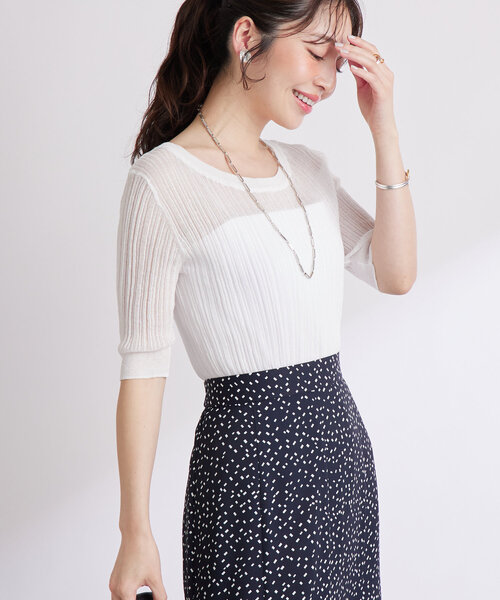 La boutique BonBon【全骨格対応】ラメリブ5分袖ニット